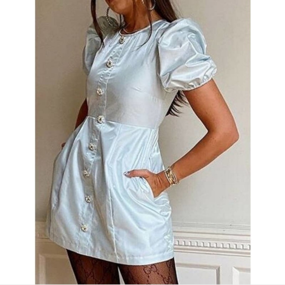 Danielle Bernstein Rhinestone-button Dress in Delic Blue
